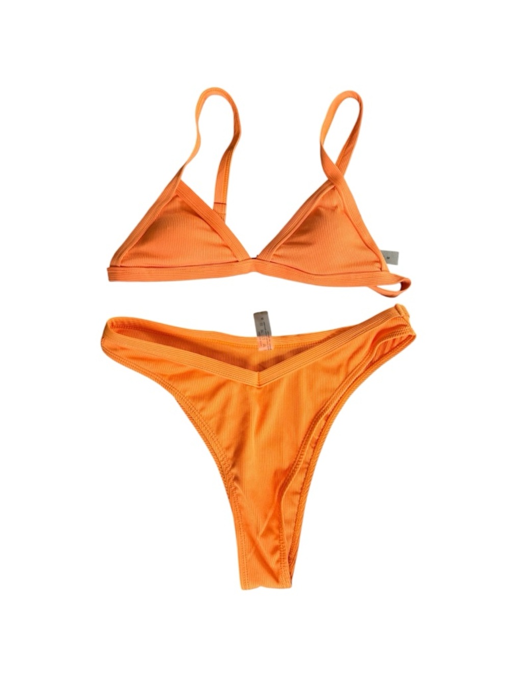 SHEIN Orange Ribbed Triangle Bikini Set